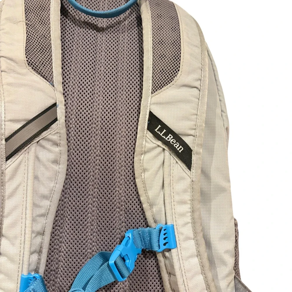 LL Bean Hiking Backpack laptop comfort carry Grey Blue Bungee Daypack School Bag